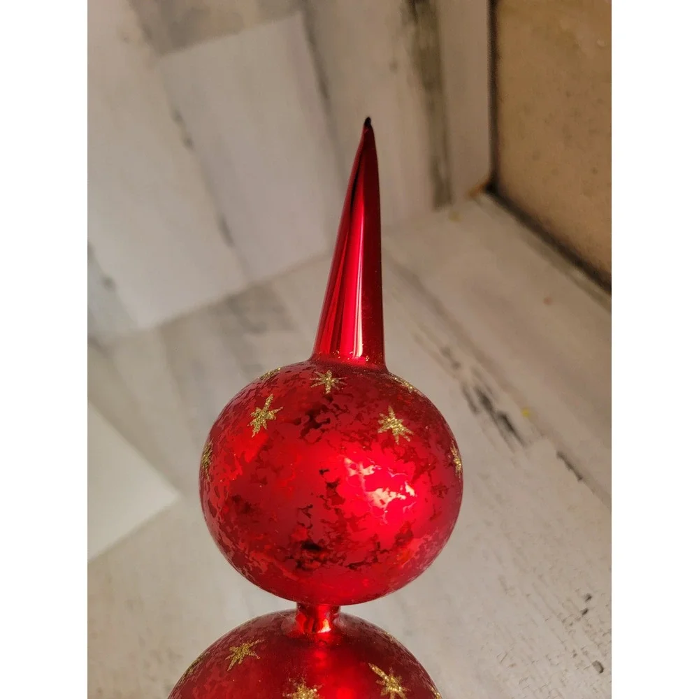 Radko Ruby red star finial triple drop ball tree topper xmas unique star vintage